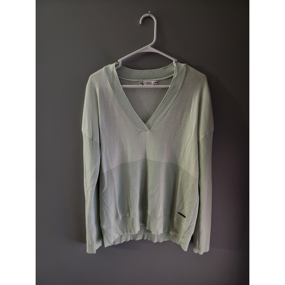 Carve Designs Women Sage Green V-Neck Ribbed Knit Pullover Sweater Size M